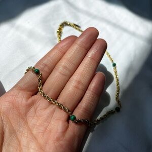 Gold Rope Necklace With Green Gemstones!